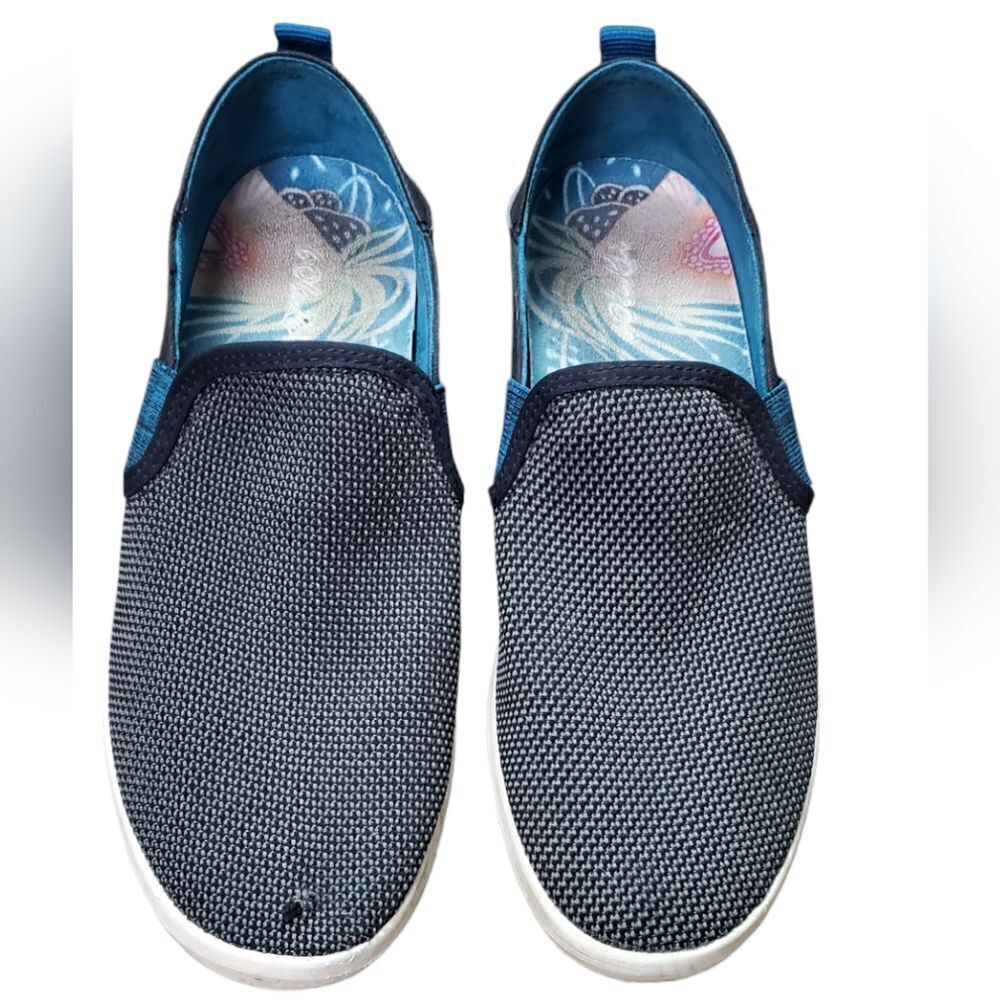 Olukai Hale'iwa Gray & Teal Blue Perforated Slide on Sneakers